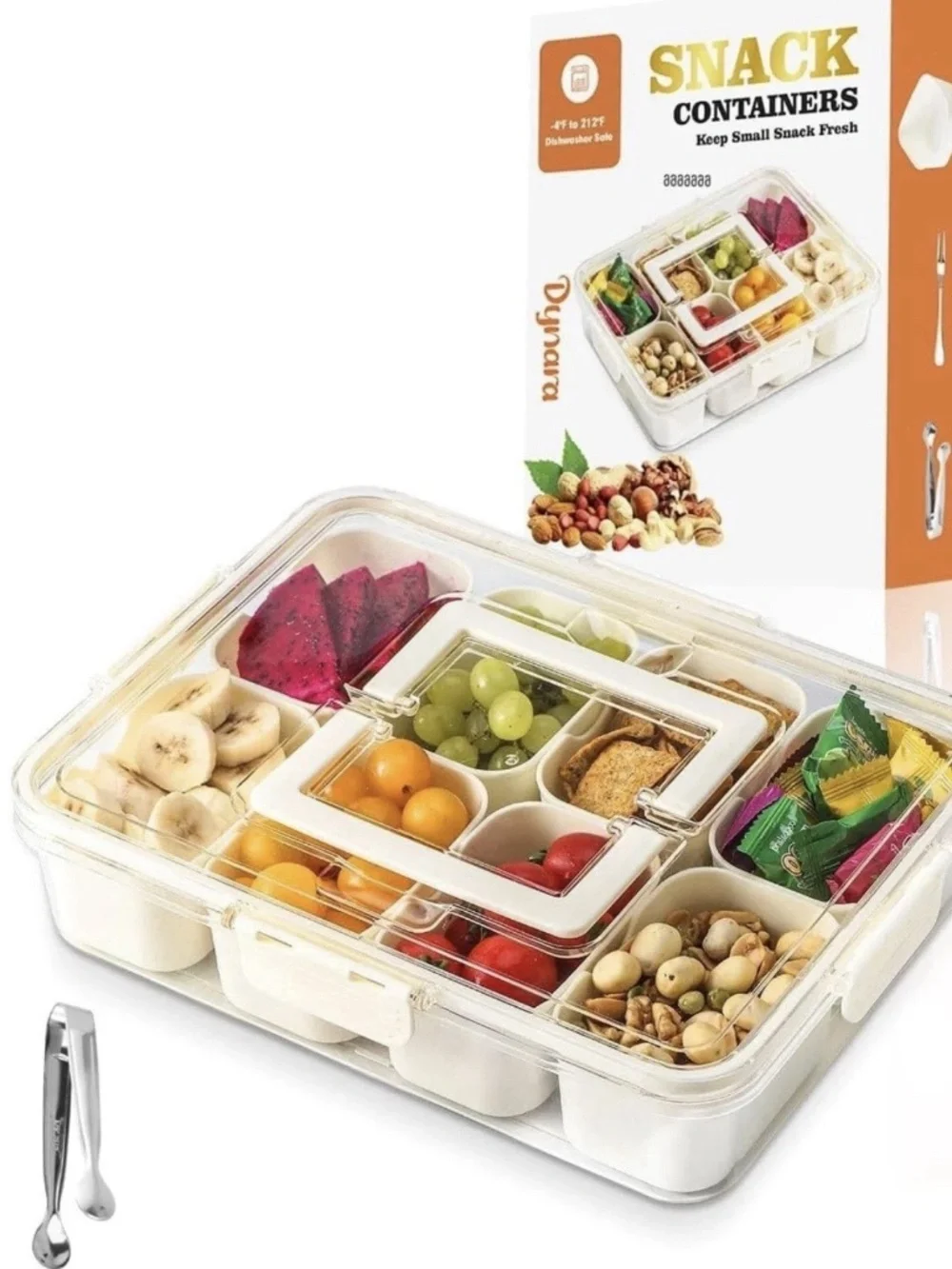 Dynara Snack Box 8-Compartment Divided Container w/ Lid Dishwasher Safe